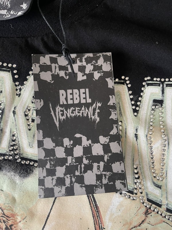 NWT Rebel Vengeance Cherub on Horseback Black Men’s T Shirt Sz XL Embroidered gallery