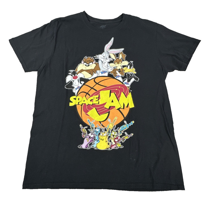 Vintage Space Jam Men’s Large Black T Shirt Looney Tunes 90s Cartoon Graphic
