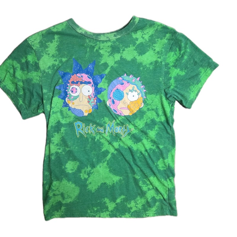 Rick and Morty Men’s Small tie dye graphic tee green EUC adult swim