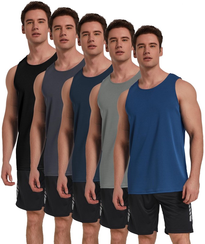 TELALEO 5 Pack Men’s Workout Tank Tops Sleeveless Mesh Muscle Gym Shirt Quick…