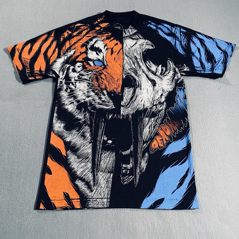 Dead Homies Graphic Adult Shirt Small Orange Blue Tiger Skull Design TShirt