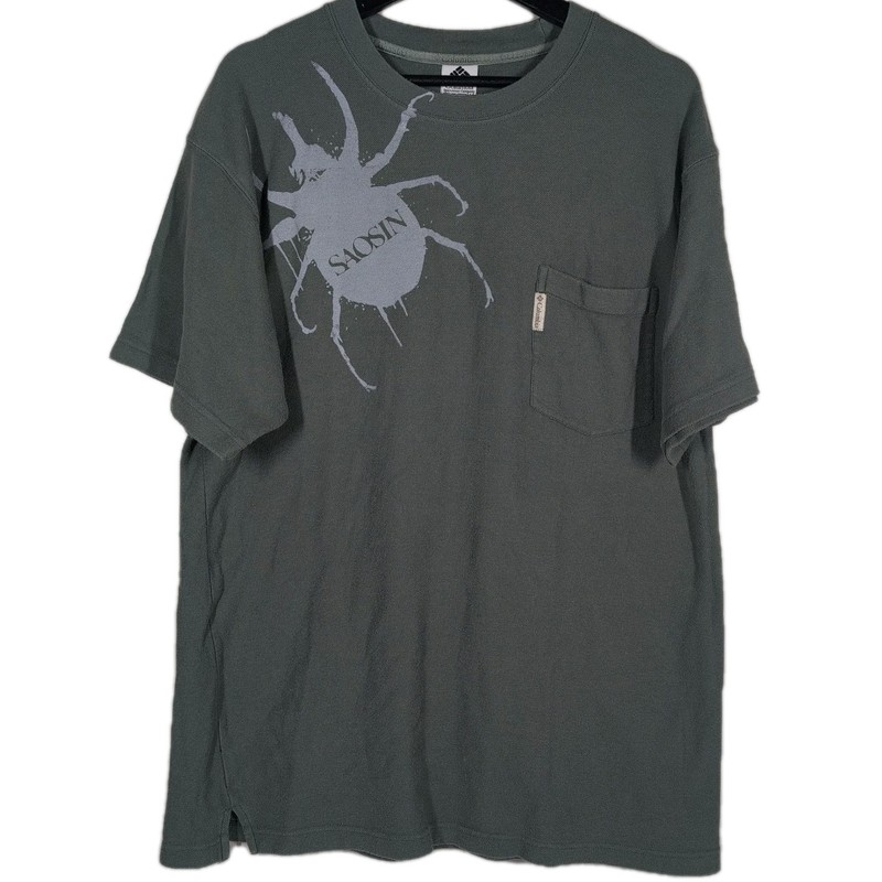 Saosin T-Shirt Screen Printed Vintage Columbia Gray Pocket Tee Size Large Cotton