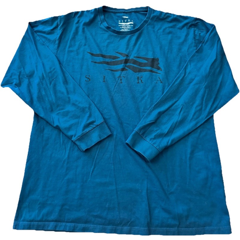Sitka Mens XL Long Sleeve Teal Blue T-Shirt Graphic Logo Crew Hunting Hiking