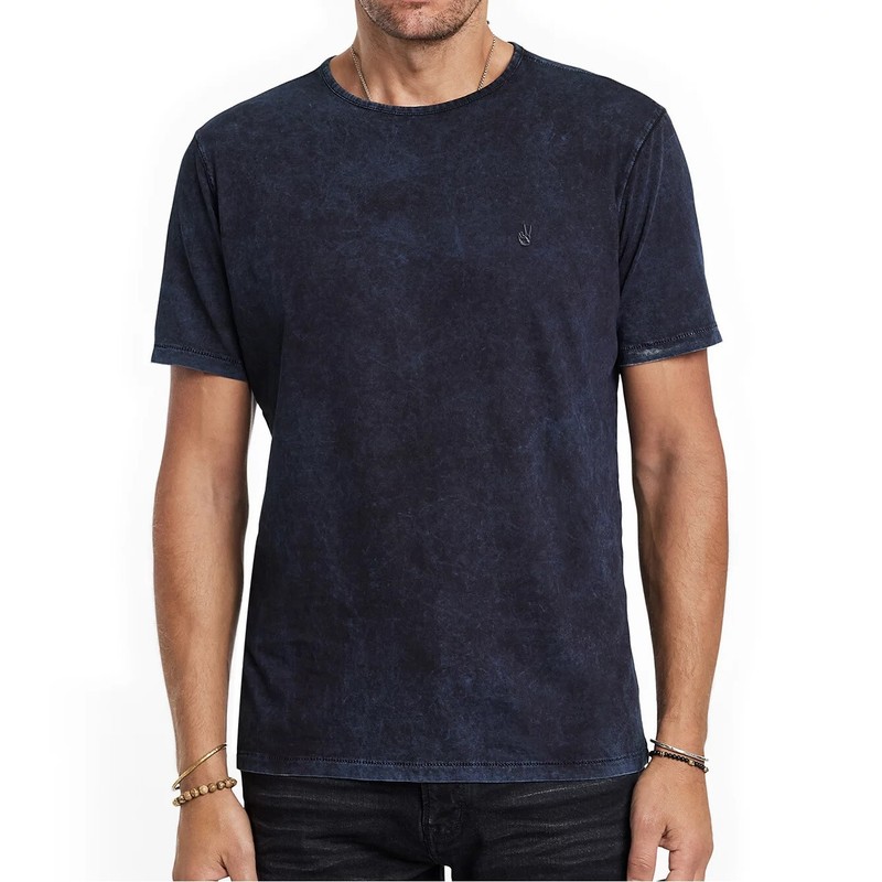 John Varvatos Men’s Gould Peace Sign Spray Wash Crew Cotton T-Shirt Oiled Blue S