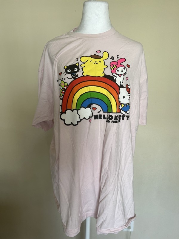 Sanrio Hello Kitty and Friends T-Shirt Unisex 2XL Light Pink Rainbow Tee