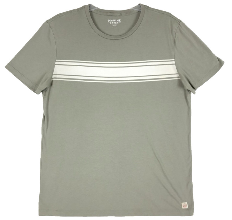 Marine Layer T Shirt Mens M Olive Green Ivory Striped Crewneck Short Sleeve
