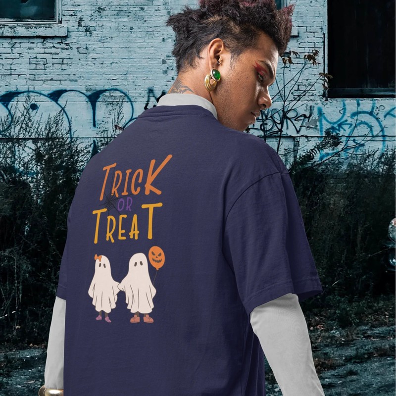 Comfortable Oversized Men's Tee | Round Neck, Festive Back Printed Halloween gallery