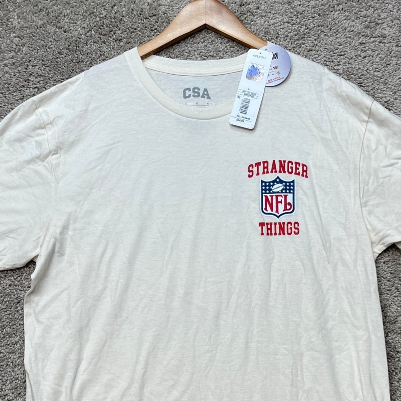 NFL Stranger Things T-Shirt Mens Large Cream Short Sleeve Graphic Tee NEW gallery