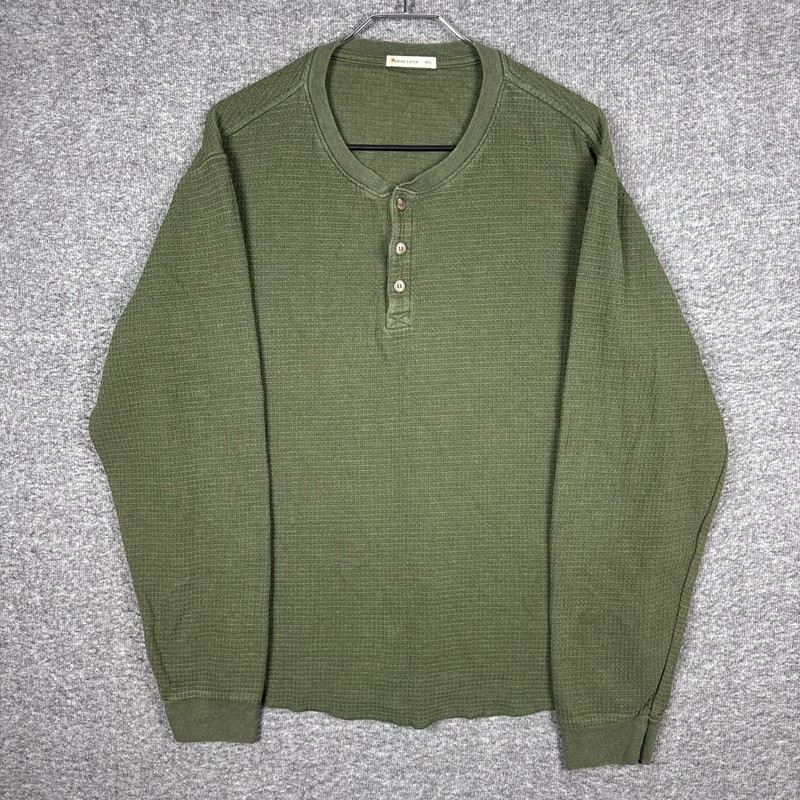 Marine Layer Shirt Mens M/L Green Waffle Knit Henley Long Sleeve Supima USA Made gallery