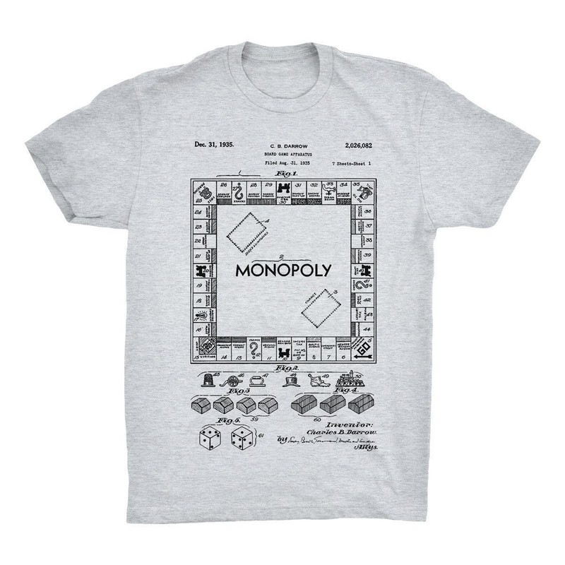 Monopoly Patent Art T-Shirt. Classic Board Game Shirt. Black, White or Gray NEW gallery