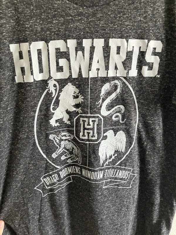 Harry Potter Men's Gray Hogwarts Graphic Print Crew Neck T-Shirt Short Sleeve L gallery