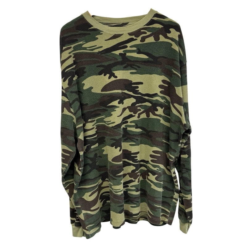 Men’s 3XL Camouflage Waffle Knit Long Sleeve T-Shirt Outdoors Grunge