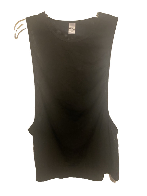 Mens Fishnet Mesh Tank Top Deep Cut Arms Black Poly Spandex Size Medium NWOT