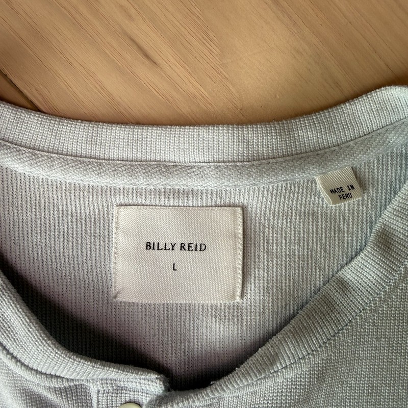 Billy Reid Henley Shirt Large Gray Blue Tint Long Sleeve Cotton Minimalist NYC gallery