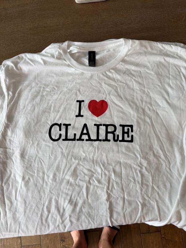 White “I Love Claire” T-shirt