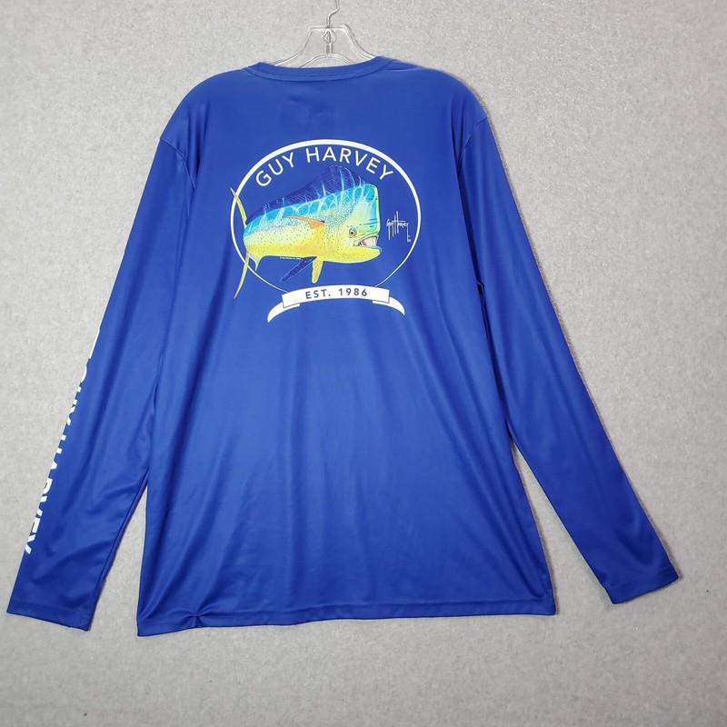 Guy Harvey Men Shirt L Blue Performance Mahi Fish Graphic Outdoor Fishing READ gallery