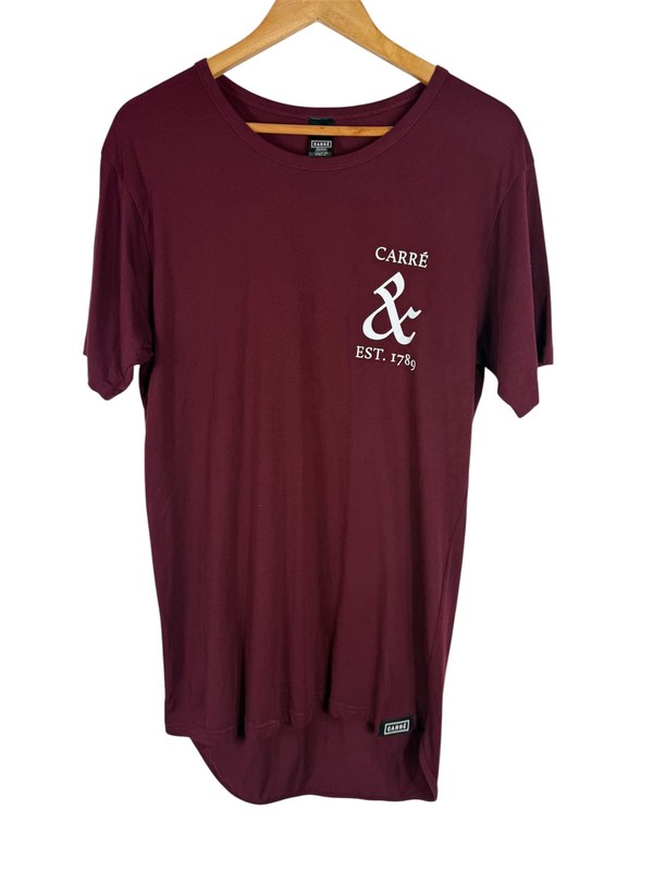 Carré Homies & Bitches Graphic Tee Maroon Burgundy Longline T-Shirt Men’s Mediu