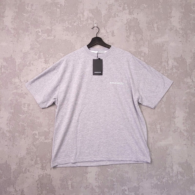 Annie hood Logo T-Shirt Womens S Oversized Grey Crew Neck 100% Cotton Tee