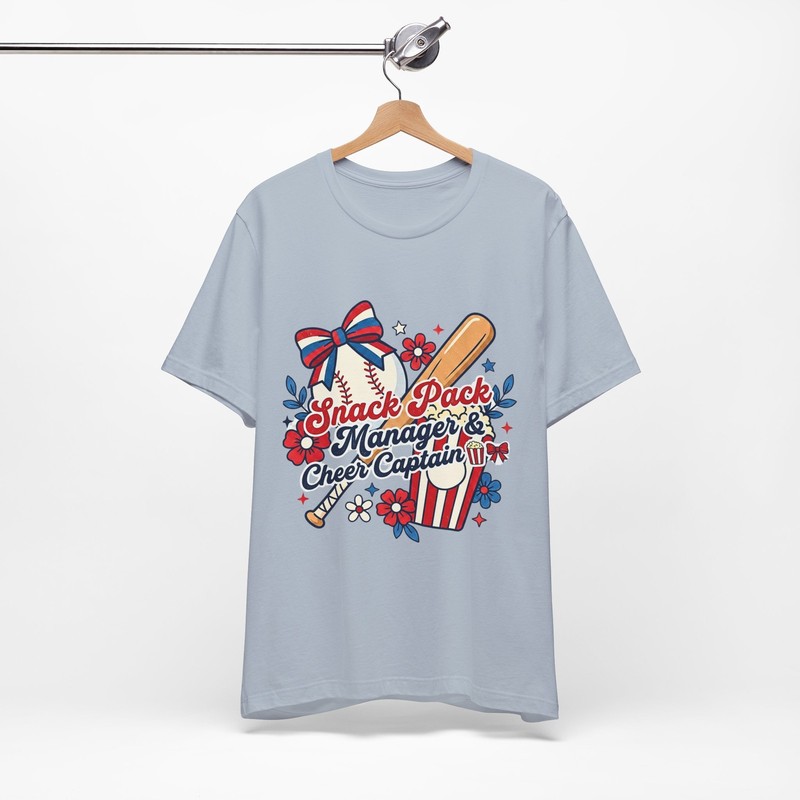 Snack Pack Manager & Cheer Captain Baseball Parent Tee 🍿🎀 | Fun Game Day Shirt