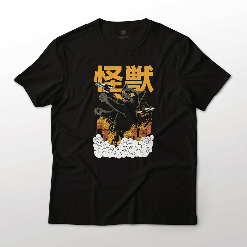 Giant Kaiju Cat Cat Zilla Funny Graphic Art Tee Fine Jersey T-Shirt