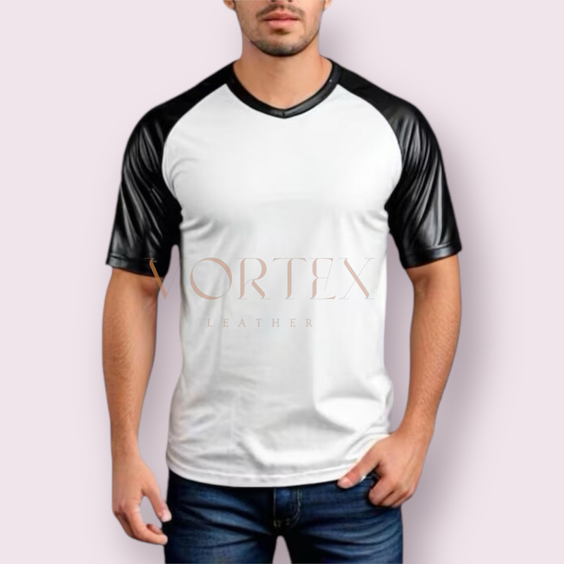 Men's White Genuine Lambskin Leather T-Shirt Stylish Soft Slim Fit T-Shirt LGBT