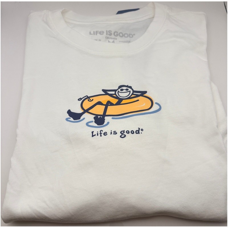 Life is Good Mens Crusher Tee Inner Tube Jake Graphic T-Shirt White Medium NWT