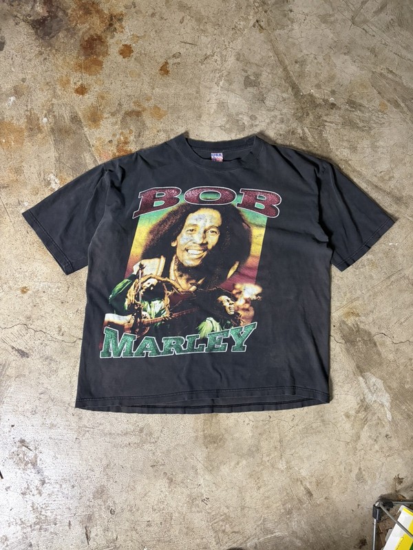 Vintage Bob Marley Shirt Mens XL Black Rap Tee Smile Jamaica 90s grail faded