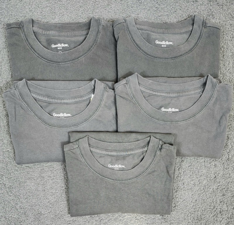 Men’s Crew Neck T Shirts 5 Pack SMALL Black Charcoal Pocket Relaxed Goodfellow