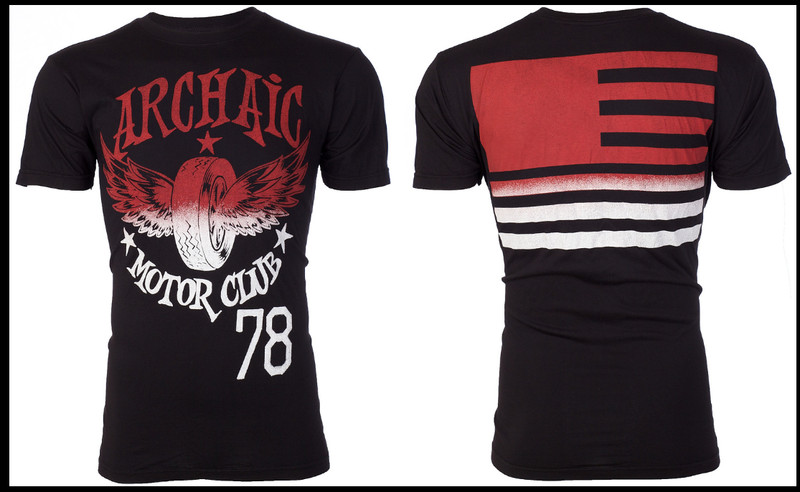 ARCHAIC by AFFLICTION Black FLYING RACERS Short Sleeve Slim Fit T-shirt NWT
