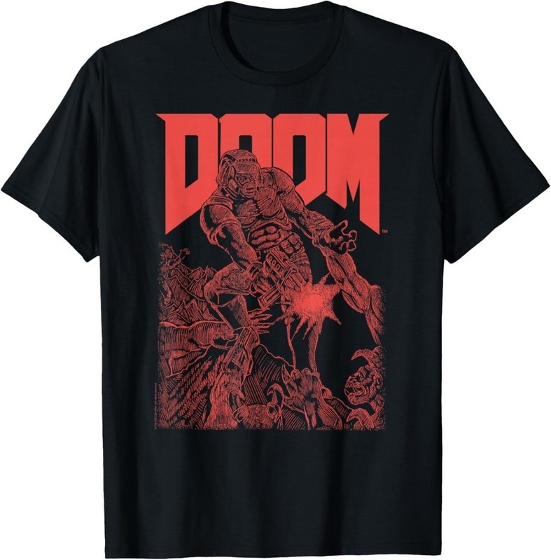 Doom Red Sketched Cover Art Retro Video Game T-Shirt