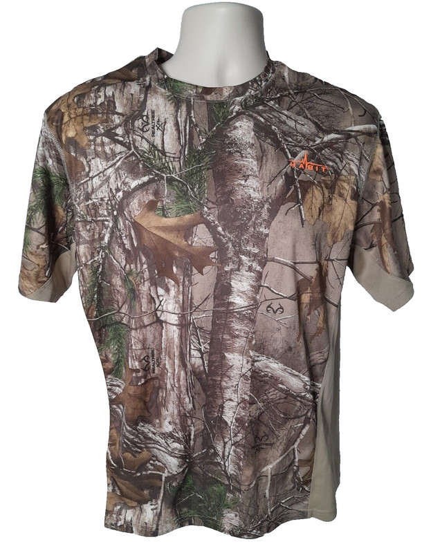 Realtree Habit Mens Size M Brown Camouflage Camo Shirt Crew Neck Pullover