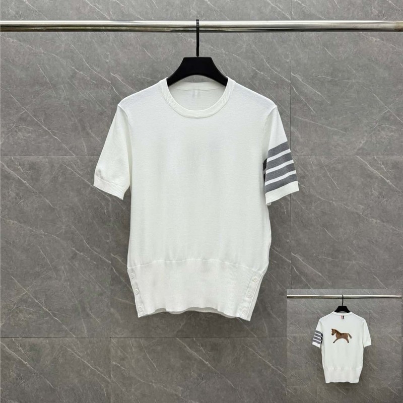 Thom Browne Men Knit Crew Neck T-Shirt Horse Embroidery 3 Colors Sizes M-2XL gallery