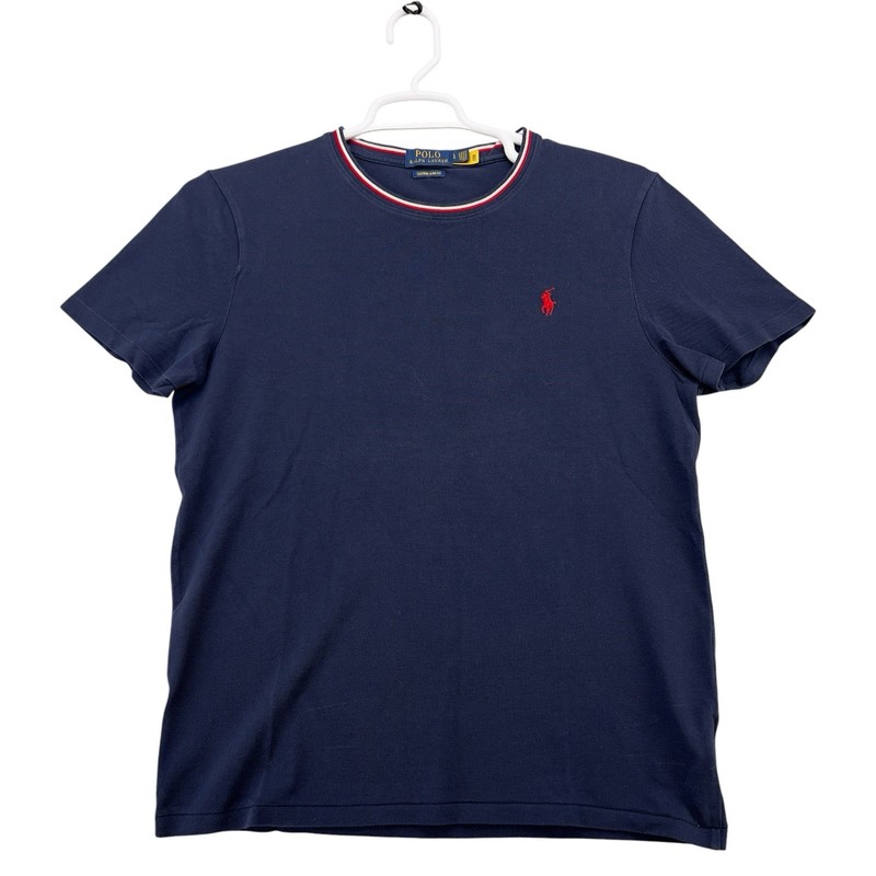 Polo Ralph Lauren Custom Slim Fit T-Shirt Navy Blue Red Pony Men’s Size L
