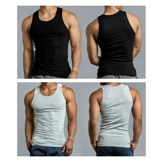 3-12 Men's 100% Cotton Tank Top A-Shirt Wife-Beater Undershirt Black Gray S-3XL gallery