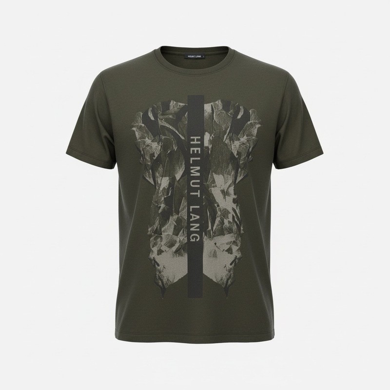 NWT $170 Men’s Helmut Lang Olive Oversized T-shirt w/Logo sz Lg Cotton-blend