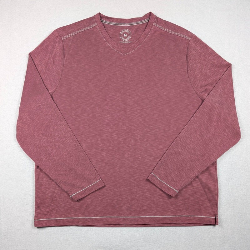 Carbon 2 Cobalt V-Neck Shirt Mens XL Burgundy Slub Knit Long Sleeve 144552