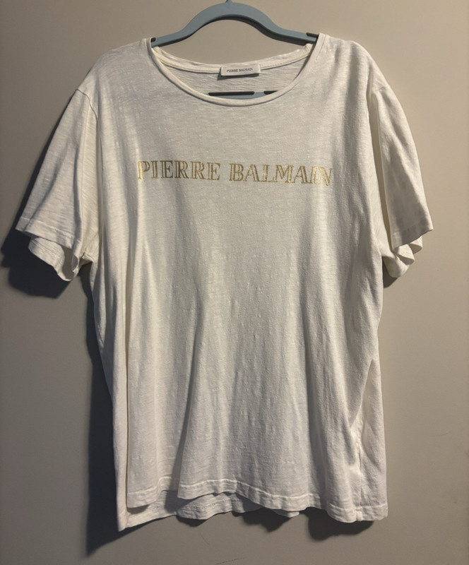 Pierre Balmain Men’s Cotton Off White Logo Short Sleeve T-Shirt Size 52