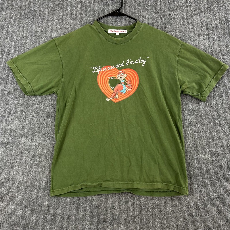 Richardson Shirt Men Large Candy Chipmunk Cartoon Graphic Tee Green Streetwear