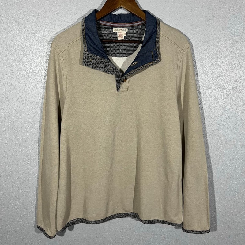 Carbon 2 Cobalt Mens Henley Sweatshirt Beige Size Medium