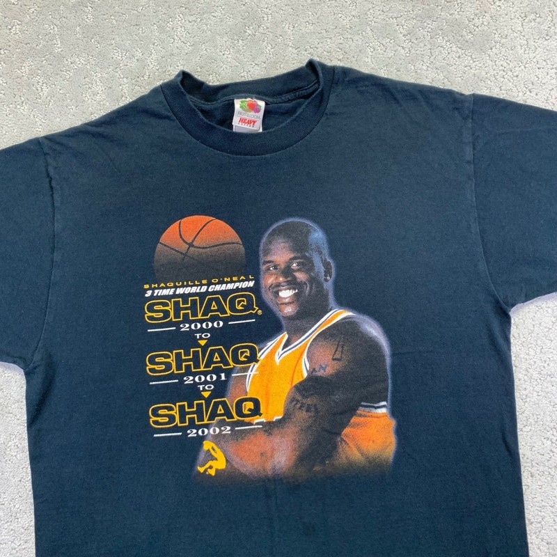 VTG Shaquille O Neal T shirt Mens Large Black Lakers 3 Time World Champs NBA