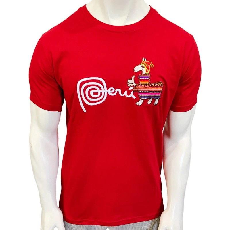 NEW PERU LLAMA ALPACA PERUVIAN PATRIOTIC EMBROIDERY MEN’S SHORT SLEEVE T-SHIRT L