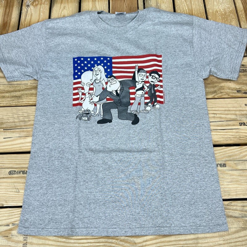 Vtg Y2K New Old Stock 2005 American Dad Flag Gray Graphic T-Shirt Men’s Sizes