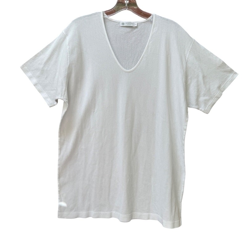 Sunspel England Mens XL White Cotton Cellular Mesh Deep V-Neck T-Shirt Knit Top gallery