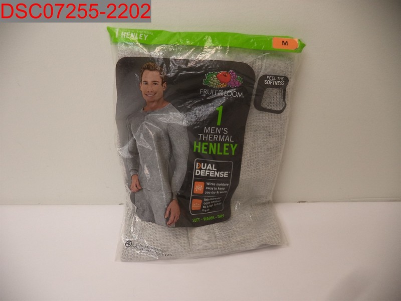 Fruit of The Loom Men’s Grey Waffle Baselayer Henley Thermal Top, M 761253156301