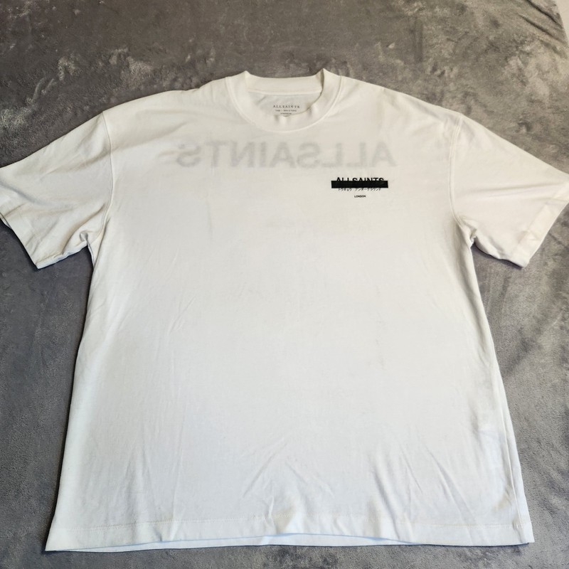 AllSaints Redact SS Crew Neck T-Shirt White Oversized Organic Cotton Men’s Large gallery