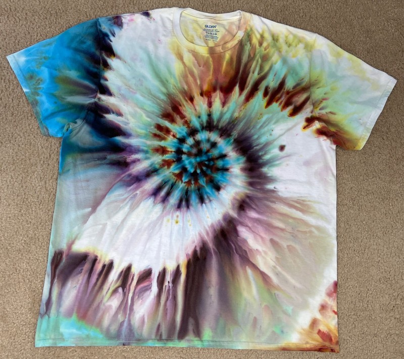 Handmade Ice Tie Dye T-Shirt XL Mens Womens Soft Cotton Blue Gravity Spiral