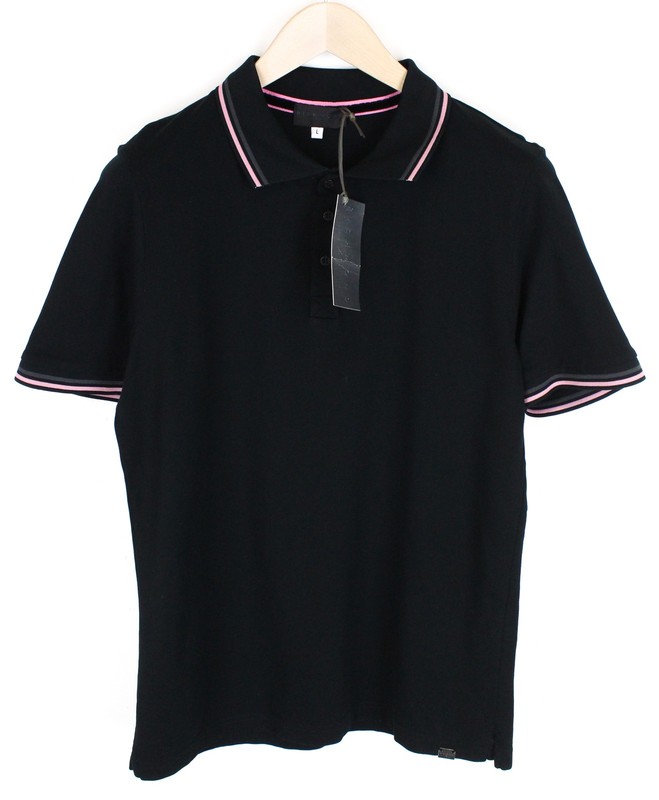 RICHMOND Men T-Shirt L Black Pure Cotton Short Sleeved Collared Polo