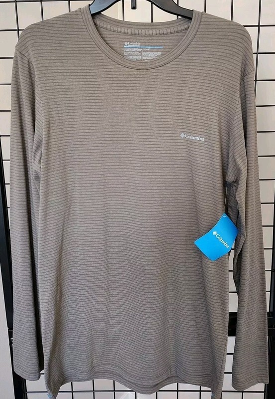 Columbia Shirt Men’s Size Medium Stretch Grey Striped Long Sleeve Crew Neck Top