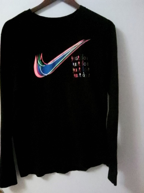 Nike Fluorescent Just Do It Mens Long Sleeve Sleeve Black T-Shirt Size Large