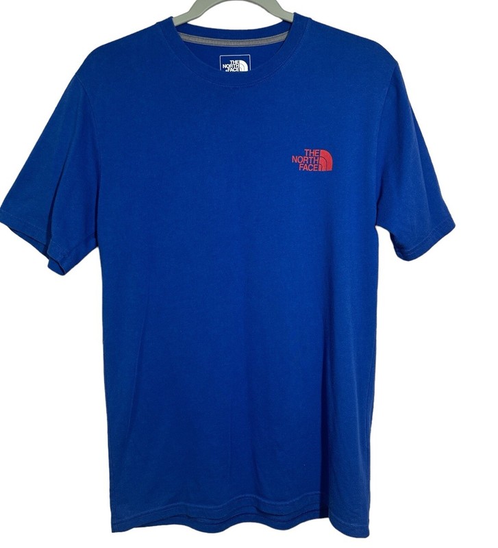 The North Face Shirt Adult Mens Small Blue Spell Out Floral Logo Short Sleeve